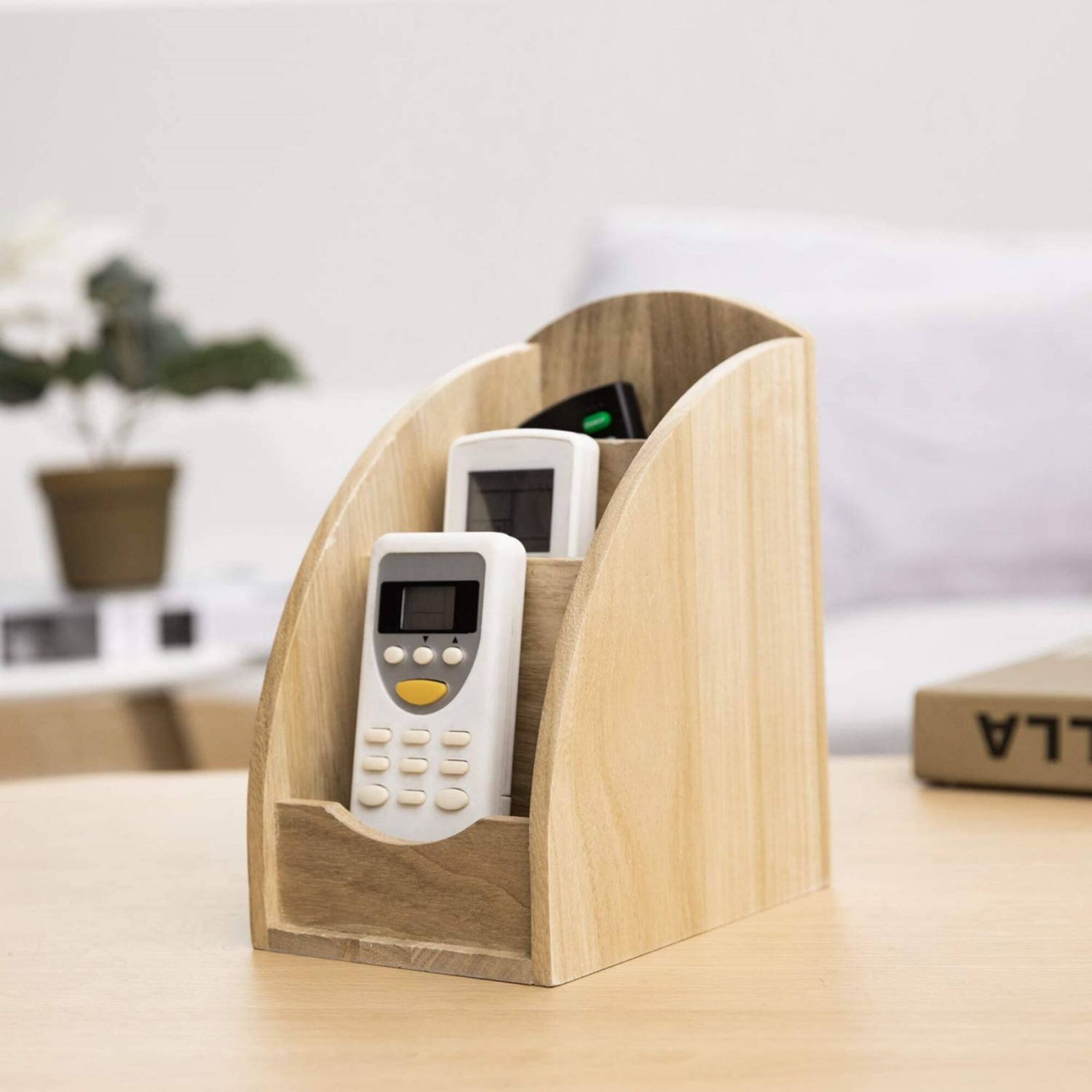 NEX™ 8" Natural 3-Slot Wood Remote Control Holder